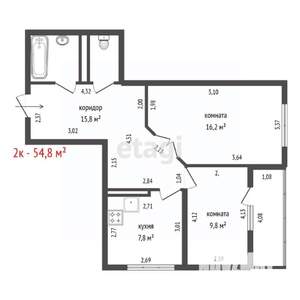 2-к квартира, вторичка, 55м2, 5/16 этаж