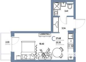 Студия квартира, строящийся дом, 28м2, 3/24 этаж