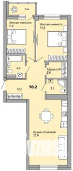 2-к квартира, сданный дом, 78м2, 4/21 этаж