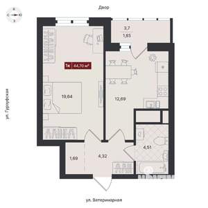 1-к квартира, строящийся дом, 45м2, 9/24 этаж