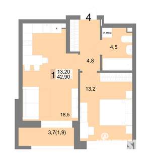 1-к квартира, вторичка, 43м2, 2/25 этаж