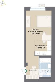 Студия квартира, вторичка, 34м2, 15/25 этаж