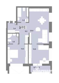 3-к квартира, вторичка, 77м2, 16/25 этаж