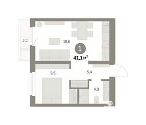 1-к квартира, вторичка, 41м2, 5/9 этаж