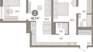 2-к квартира, вторичка, 62м2, 4/8 этаж