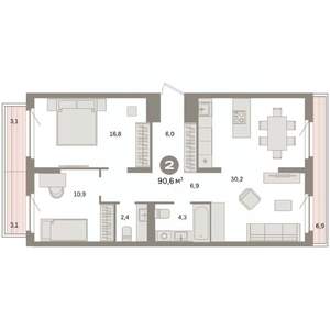 2-к квартира, вторичка, 91м2, 8/9 этаж