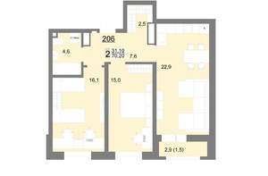 2-к квартира, вторичка, 70м2, 24/26 этаж