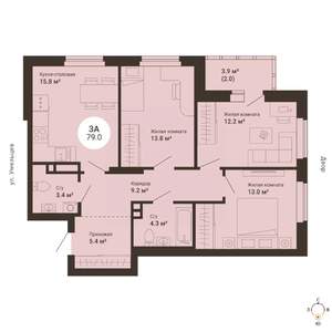 3-к квартира, сданный дом, 79м2, 5/25 этаж