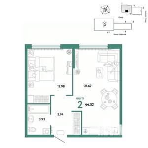 2-к квартира, вторичка, 45м2, 18/24 этаж