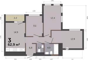 3-к квартира, вторичка, 63м2, 5/19 этаж