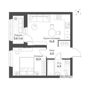 1-к квартира, вторичка, 36м2, 10/16 этаж