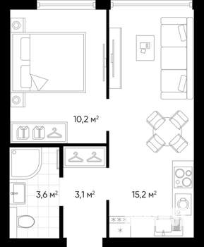 1-к квартира, строящийся дом, 32м2, 2/24 этаж