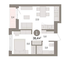 1-к квартира, вторичка, 38м2, 3/25 этаж