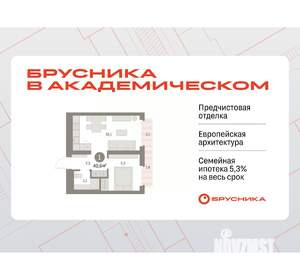 1-к квартира, вторичка, 41м2, 6/9 этаж
