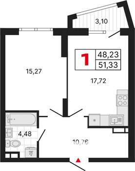 1-к квартира, вторичка, 51м2, 16/31 этаж