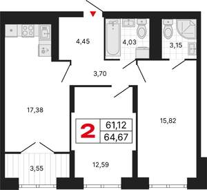 2-к квартира, вторичка, 65м2, 20/25 этаж