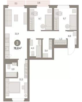 3-к квартира, вторичка, 79м2, 3/9 этаж