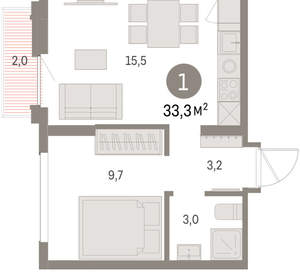 1-к квартира, вторичка, 33м2, 9/9 этаж