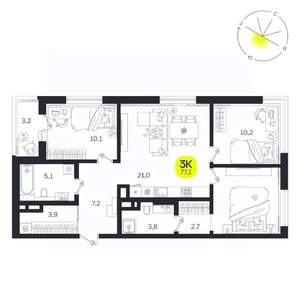 3-к квартира, вторичка, 77м2, 6/27 этаж
