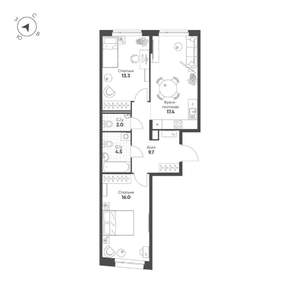 2-к квартира, вторичка, 63м2, 4/16 этаж