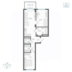 2-к квартира, строящийся дом, 62м2, 1/4 этаж