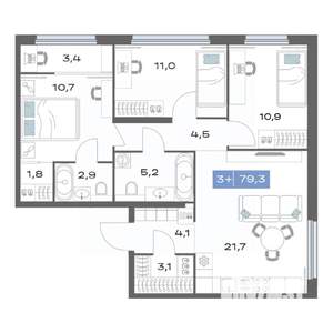 3-к квартира, строящийся дом, 79м2, 11/25 этаж