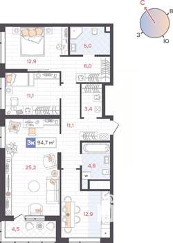 3-к квартира, вторичка, 95м2, 20/31 этаж