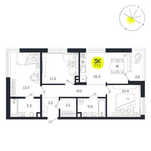 3-к квартира, вторичка, 77м2, 3/27 этаж