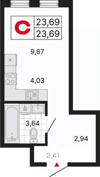 Студия квартира, вторичка, 24м2, 22/25 этаж