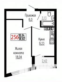 1-к квартира, строящийся дом, 39м2, 19/27 этаж