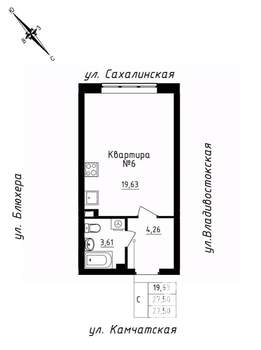 Студия квартира, строящийся дом, 28м2, 1/25 этаж