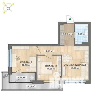 2-к квартира, вторичка, 70м2, 8/12 этаж