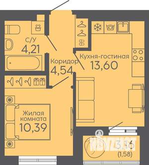 1-к квартира, вторичка, 34м2, 9/16 этаж