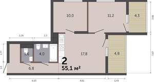 2-к квартира, вторичка, 55м2, 15/19 этаж