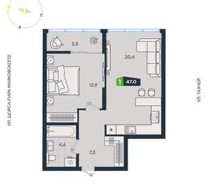 1-к квартира, вторичка, 47м2, 15/30 этаж