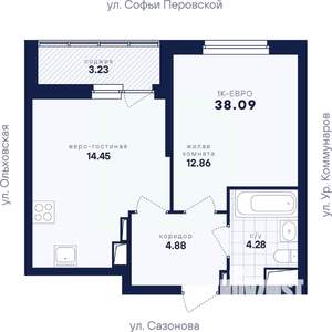 1-к квартира, вторичка, 38м2, 14/17 этаж