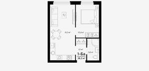 1-к квартира, вторичка, 36м2, 3/18 этаж