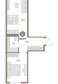 1-к квартира, вторичка, 47м2, 2/9 этаж