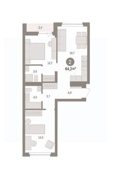 2-к квартира, вторичка, 64м2, 3/7 этаж