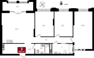 3-к квартира, вторичка, 118м2, 11/32 этаж