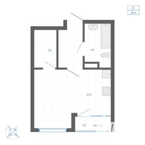 Студия квартира, вторичка, 30м2, 10/22 этаж