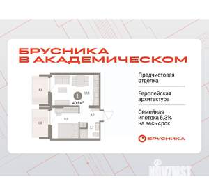 1-к квартира, вторичка, 41м2, 4/9 этаж