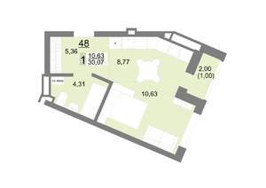 Студия квартира, строящийся дом, 30м2, 6/22 этаж
