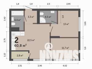 2-к квартира, строящийся дом, 61м2, 2/17 этаж