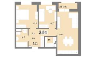 2-к квартира, вторичка, 62м2, 18/26 этаж