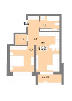 1-к квартира, вторичка, 50м2, 24/25 этаж