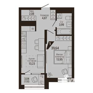 1-к квартира, вторичка, 40м2, 7/23 этаж