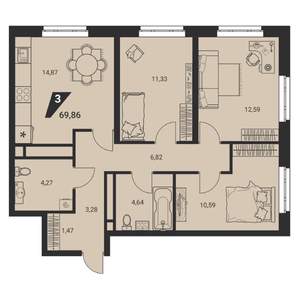 4-к квартира, вторичка, 70м2, 17/21 этаж