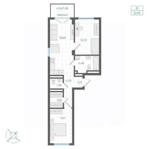 2-к квартира, строящийся дом, 62м2, 1/4 этаж
