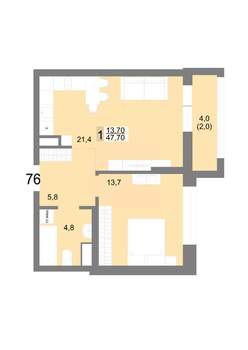 1-к квартира, вторичка, 48м2, 13/25 этаж